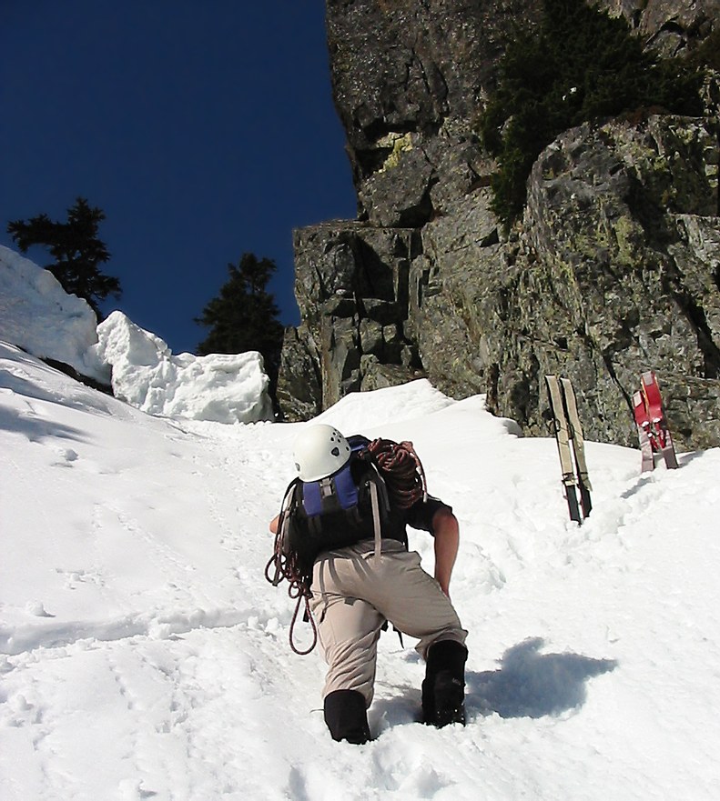 Tooth climb: Jim just below Pineapple Pass Tooth climb: Jim just below Pineapple Pass