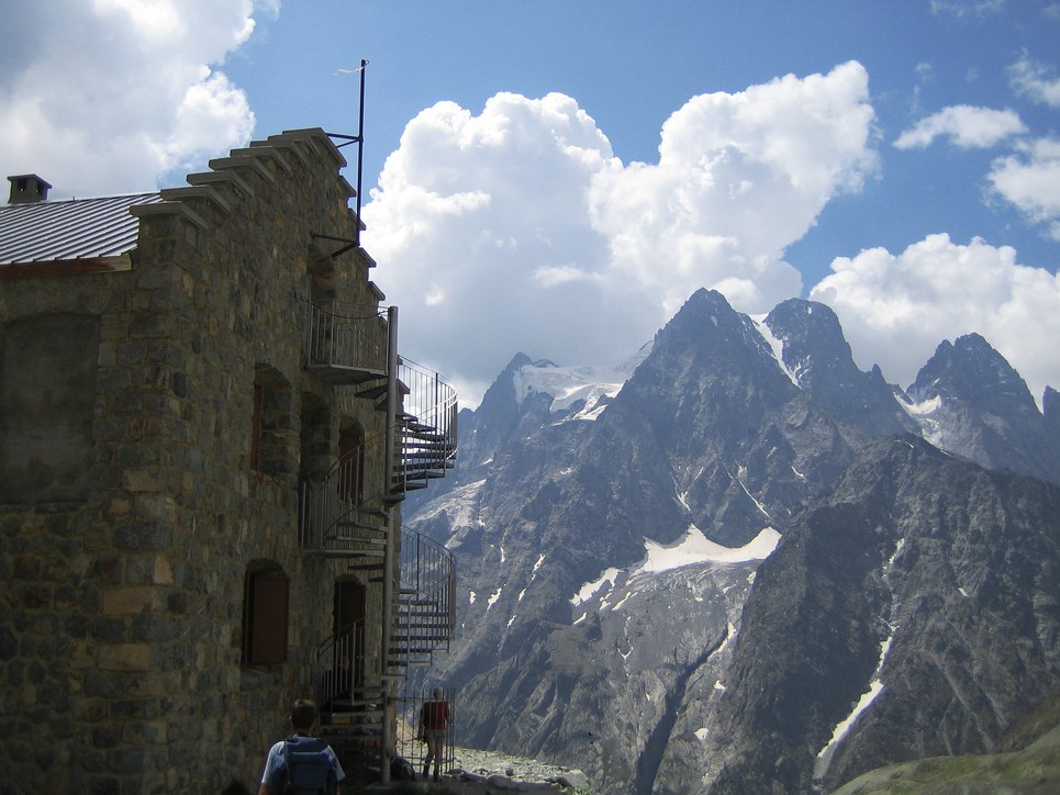 Approach to the Refuge des Ecrins: Refuge du Glacier Ecrins with Mont Pelvoux Approach to the Refuge des Ecrins: Refuge du Glacier Ecrins with Mont Pelvoux