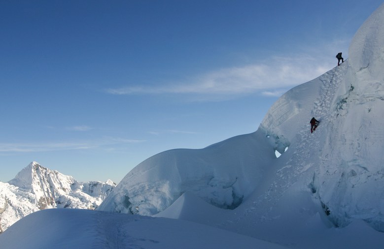 Pisco Climb: ascending the final pitch below the summit of Piso Oeste (5752 m)